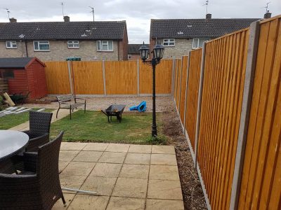 6 foot feathered edge fencing installed in large residential garden in Corby